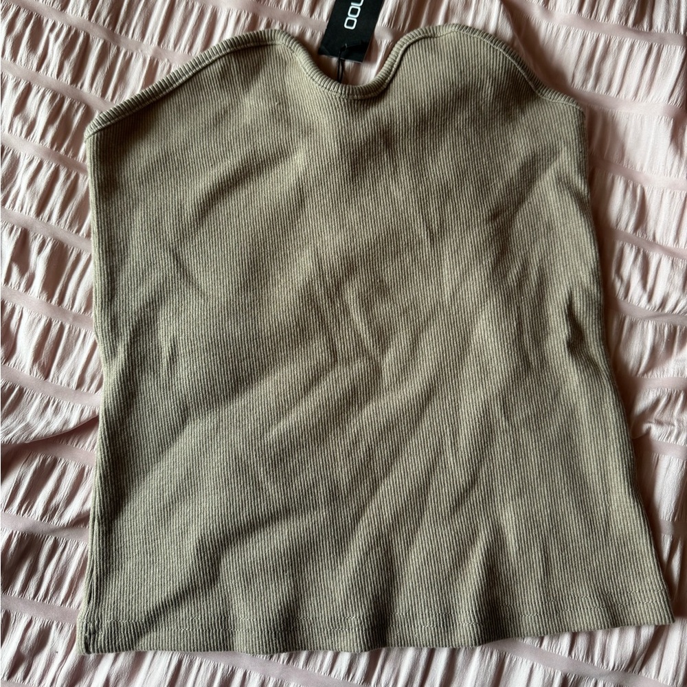 Boohoo Olive Ribbed Bandeau Top